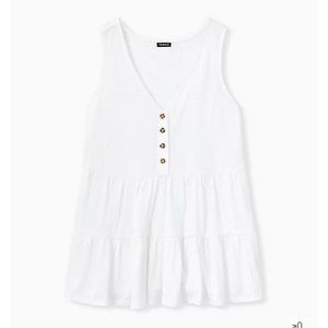 Torrid White Eyelet Shirred Hem Babydoll Tank, Size 0